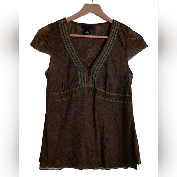 Madison Studio Tops - Womens Y2K Fairy Grunge Babydoll Top Size S Brown Artsy Stretch 90S Event